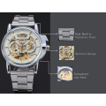 winner men watch with visible mechanism small dial watch with stainless steel band