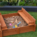 Children's outdoor kids wooden sandbox two bench seats