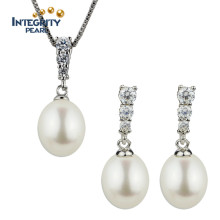 AAA 8-9mm Frischwasser Drop Weiß Hochzeit Perle Set 2016