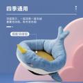 Whale style semi-enclosed plush cat house with mat