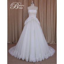 A-Line Strapless Ivory Lace Bridal Gown Wedding Dress