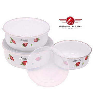 New Decal Enamel Ice Bowls Food Storage Box with PP Lid