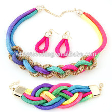 Fluorescent color metals knitting tide colourful necklace set within necklace bracelet and earrings