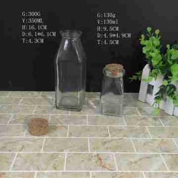 High Quality 100ml 300ml Square Glass Milk Bottle with Cork