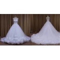 Long Train Puffy A-Line with Hand-Made Flowers Wedding Dress