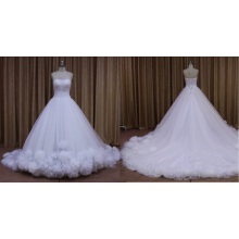 Long Train Puffy A-Line with Hand-Made Flowers Wedding Dress