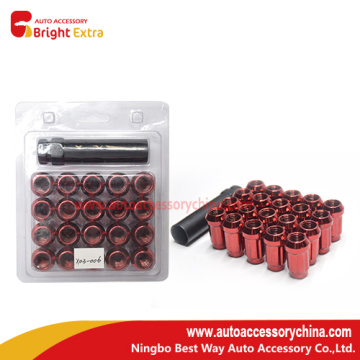 Red Close End Bulge Acorn Wheel Nut Set