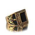 Custom logo black gold Masonic gem ring