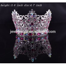 fashion metal silver plated crystal full round beauty queen crowns