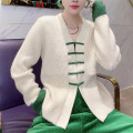 Chinese style fashion button V-neck knitted cardigan