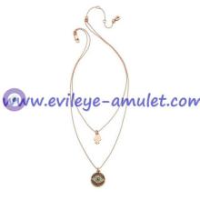 Evil Eye Hamsa Double Chain Rose Gold Necklace