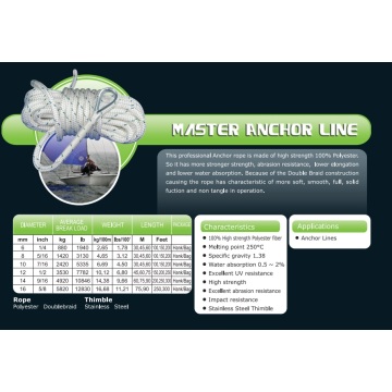 Verschiedene Größen der Master-Anker-Linie / Polyester-Seil / Doublebraid-Seil