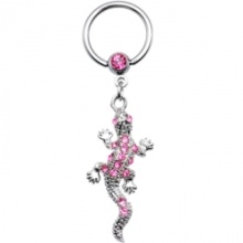 Calibre 14 rosa Gem lagarto Dangle anel em cativeiro