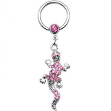 14 Gauge Pink Gem Lizard Dangle Captive Ring