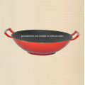 Enamel Cast Iron Wok Inner Black Outer Red