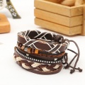 chaîne à maillons bracelets bracelet en cuir tressé manchette homme et femme enroulé perle en bois tribu ethnique réglable