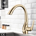 Plated Gold Single Handle Kitchen Faucet With Sprayer