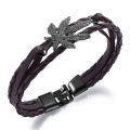 Womens braided leather maple leaf bracelet