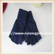 men's pure color knitted cut finger flap gloves