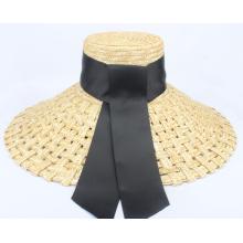 Chapeaux de paille de blé fashion avec un groupe de soie noire