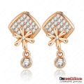 Gold Platred Crystal Square with Flower Dangle Party Earring (ER0024-C)