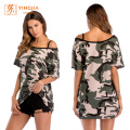 Camouflage trägerloses lässiges schulterfreies Damen T-Shirt