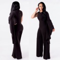 Solid One Shoulder Long Sleeve Wide Leg Jumpsuits