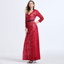 Special Occasion Designed Long Sleeve Sexy Red Lace Evening Dress