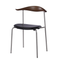 silla de comedor de metal simple con asiento de madera