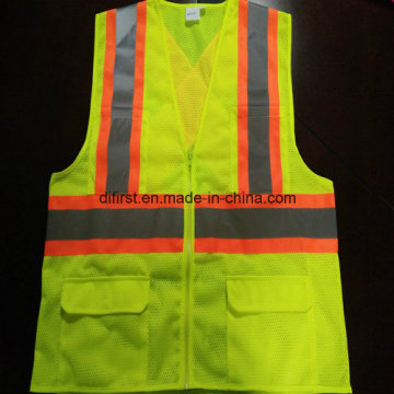 Gilet de sécurité avec bande de précaution réfléchissante 100% polyester en tricot et mailles