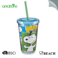 Double Wall Plastic Tumbler With Straw And Lid