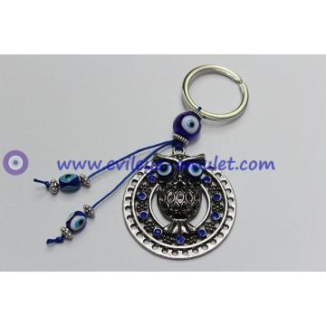 Shambhala round alloy owl evil eye keychain wholesale