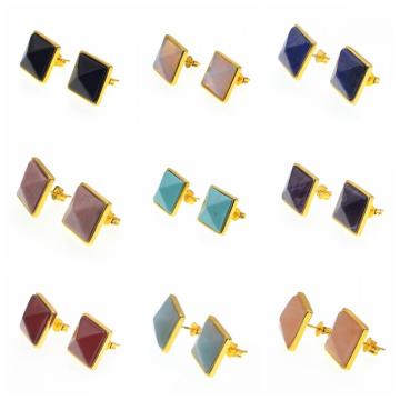 Natural Craved Pyramid Semi Precious Stone Stud Earrings