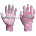 Printed Polyester Work Glove with PU Palm Coated (PN8014-6)