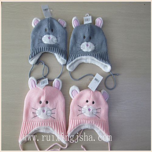 children knitted hat with lining fur imitation