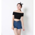 Factory Clothes 2016 Fashion Short Sleeve Knitted Cotton Women Crop Tops