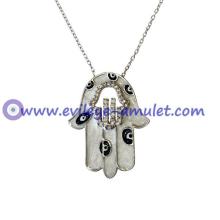 Evil Eye Hamsa Necklace - Enamel Sterling Silver and Cubic Zirconia