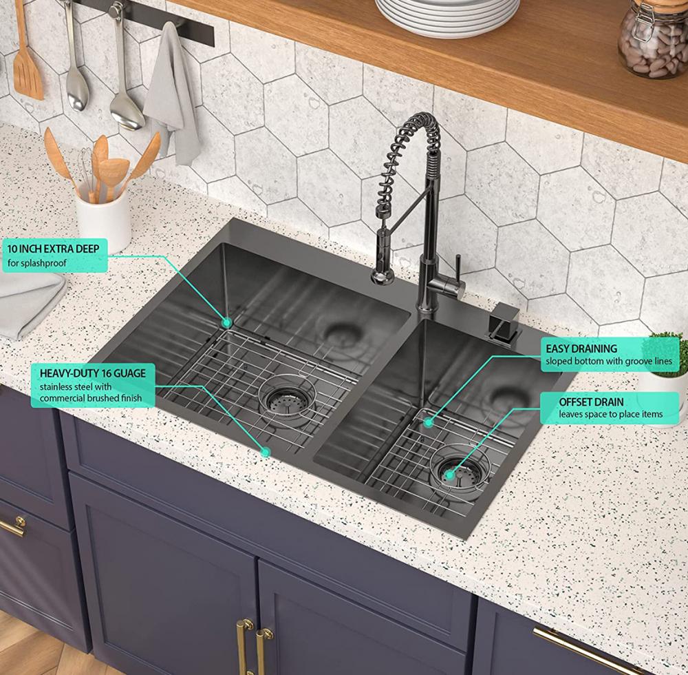 33 Inch Nano Black Double Bowl Stainless Steel Kitchen Sink 2 Jpg 33 Inch Nano Black Double Bowl Stainless Steel Kitchen Sink 2 Jpg