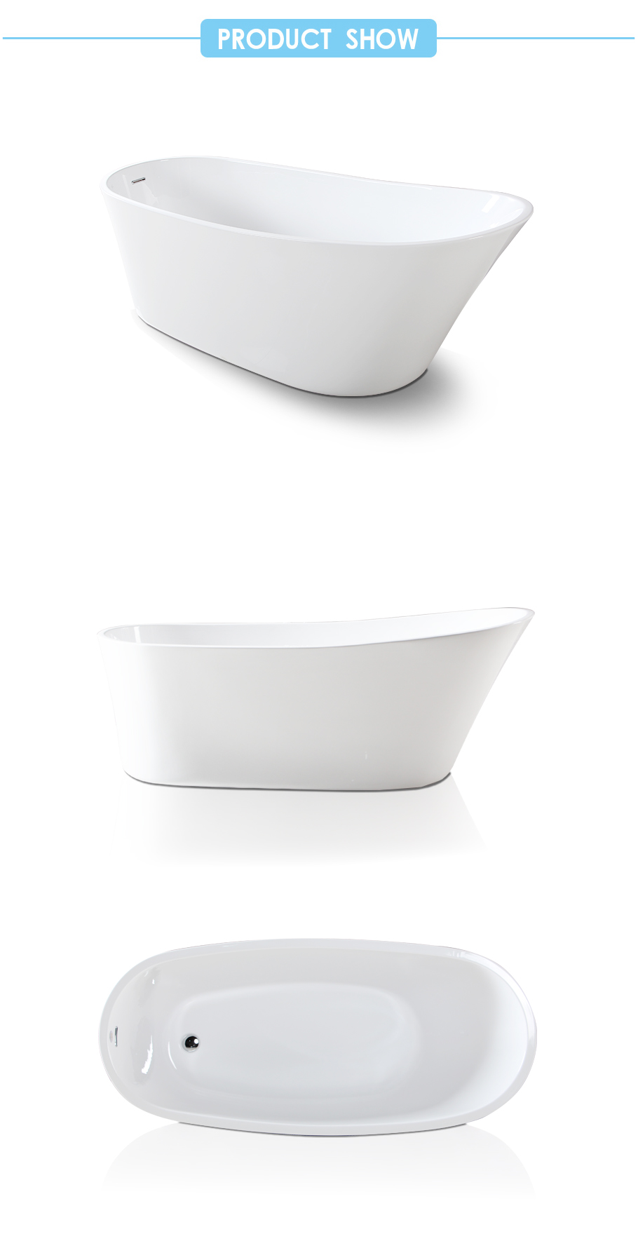 Slipper Shape Acrylic Free Standing Bathtub