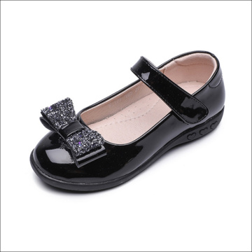 Mädchen Pailletten Bowknot Schwarze Lederschuhe