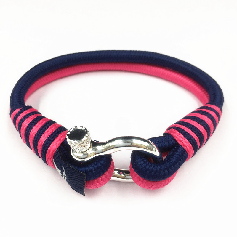 Stainless Steel Shackle Cotton Nylon Cord Bracelet