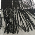 Black Fringe Sequin Embroiery Fabric For Evening Dress