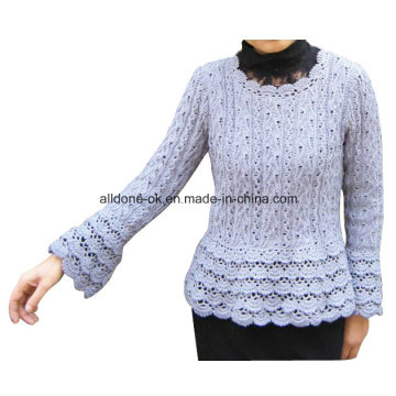 Handmade Crochet Verão Long Sleeve Mulheres Top Vestidos Blusa Hippy