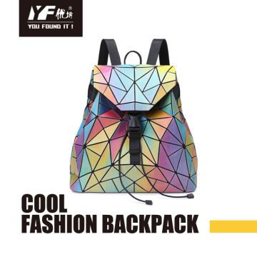 Drawstring waterproof travel geometric lattice foldable luxury color change girl backpack bag