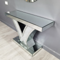 modern crushed diamond mirrored console table