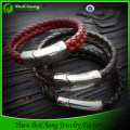 men's jewelry stainless steel chain black leather bracelet