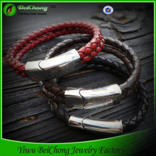 men's jewelry stainless steel chain black leather bracelet