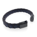 Simple mens woven genuine leather bracelet