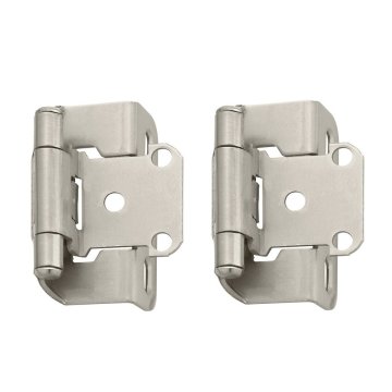 Self-Closing Partial Wrap Around Cabinet Hinges - Self Closing Partial Wrap 1/2" Overlay Hinge (Pair) in Satin Nickel