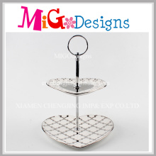 Double Tier Cake Stand Impressão de casamento Placa de cerâmica